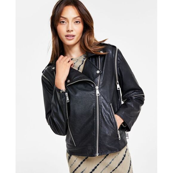 Women's Faux-Leather Zip-Detail Moto Jacket - Picture 1 of 1